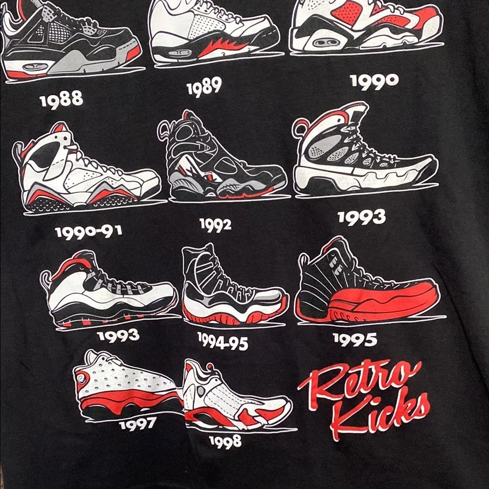 ❌SOLD❌🎁Streetwear Retro Kicks Black Red Evolution of Air Jordan Shoes Shirt New_5